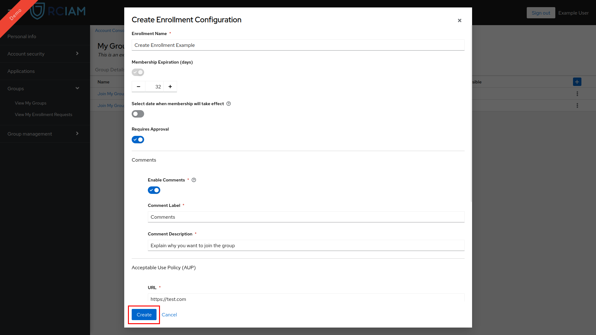 Admin Group Create Enrollment Form