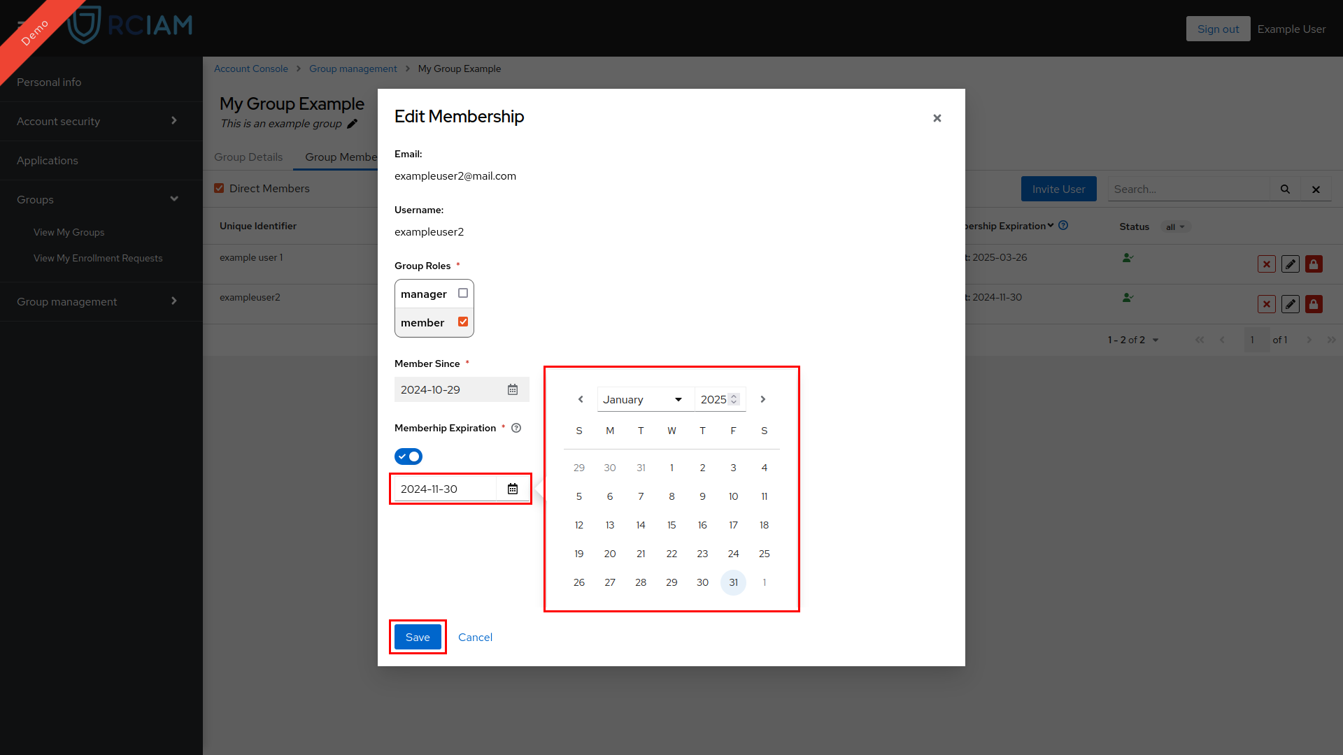 Admin Group Edit Member Roles Window