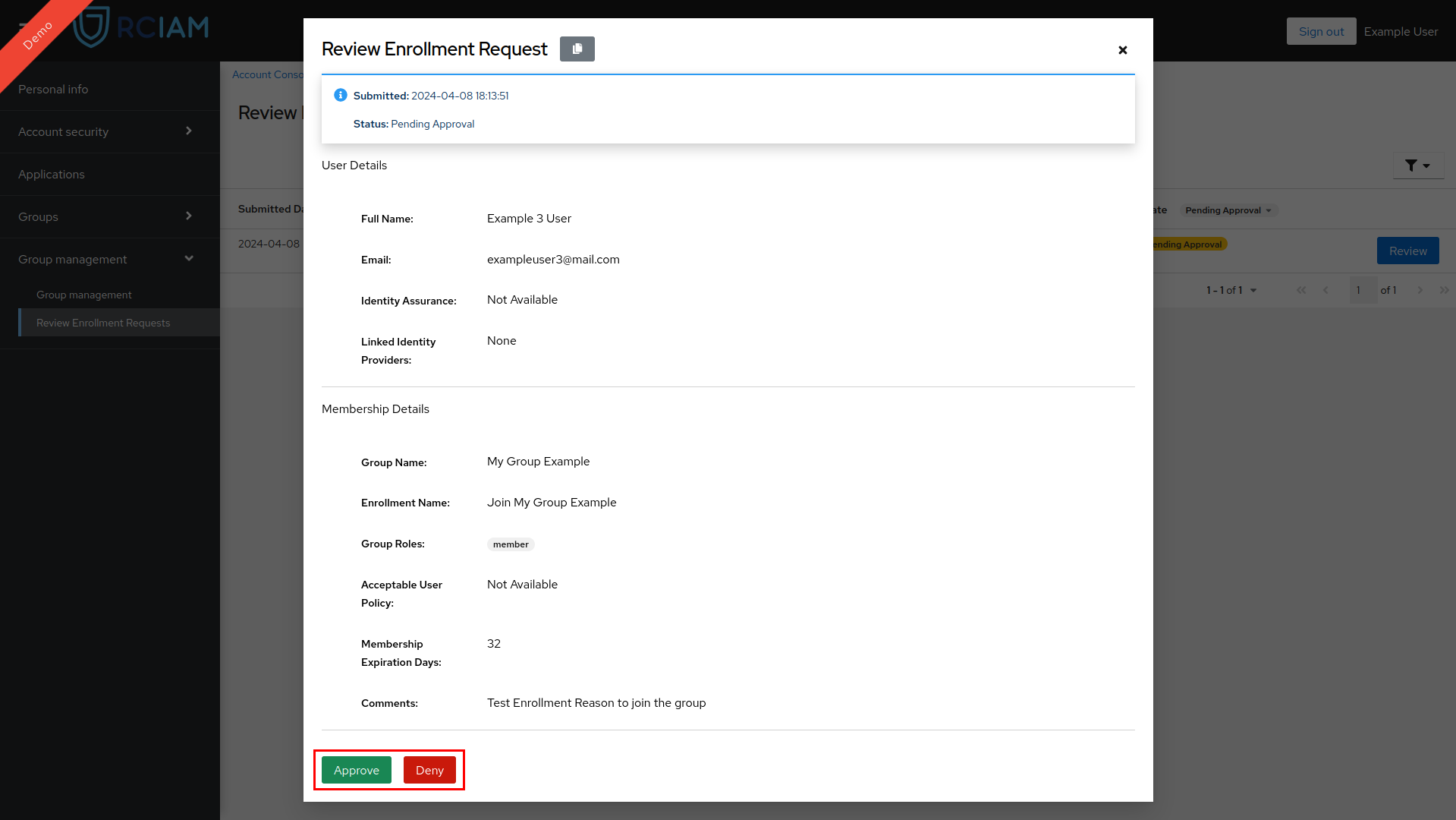 Admin Groups Review Enrollment Requests Action