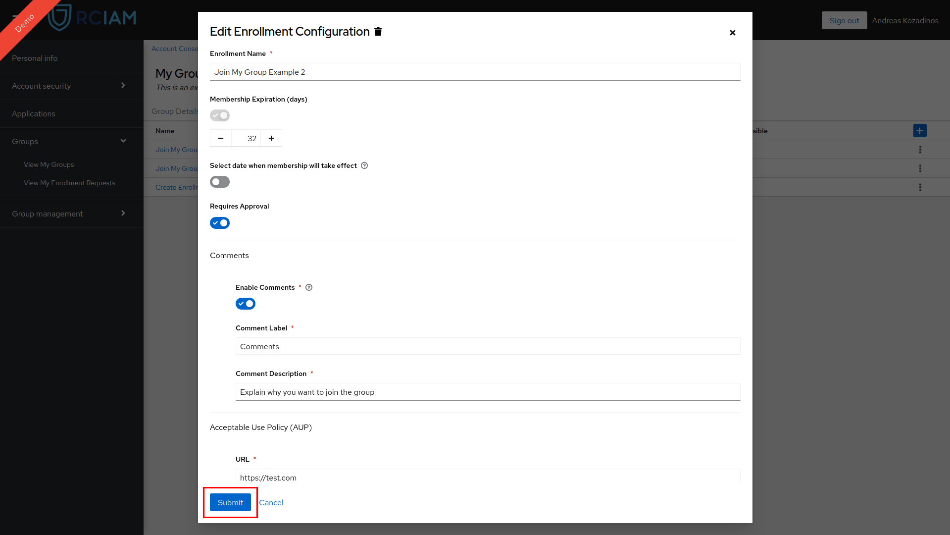 Admin Group Update Enrollment Form