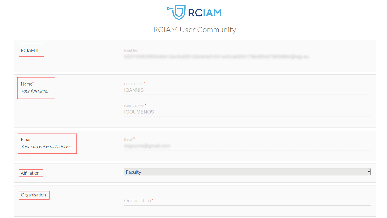RCIAM sign up attributes